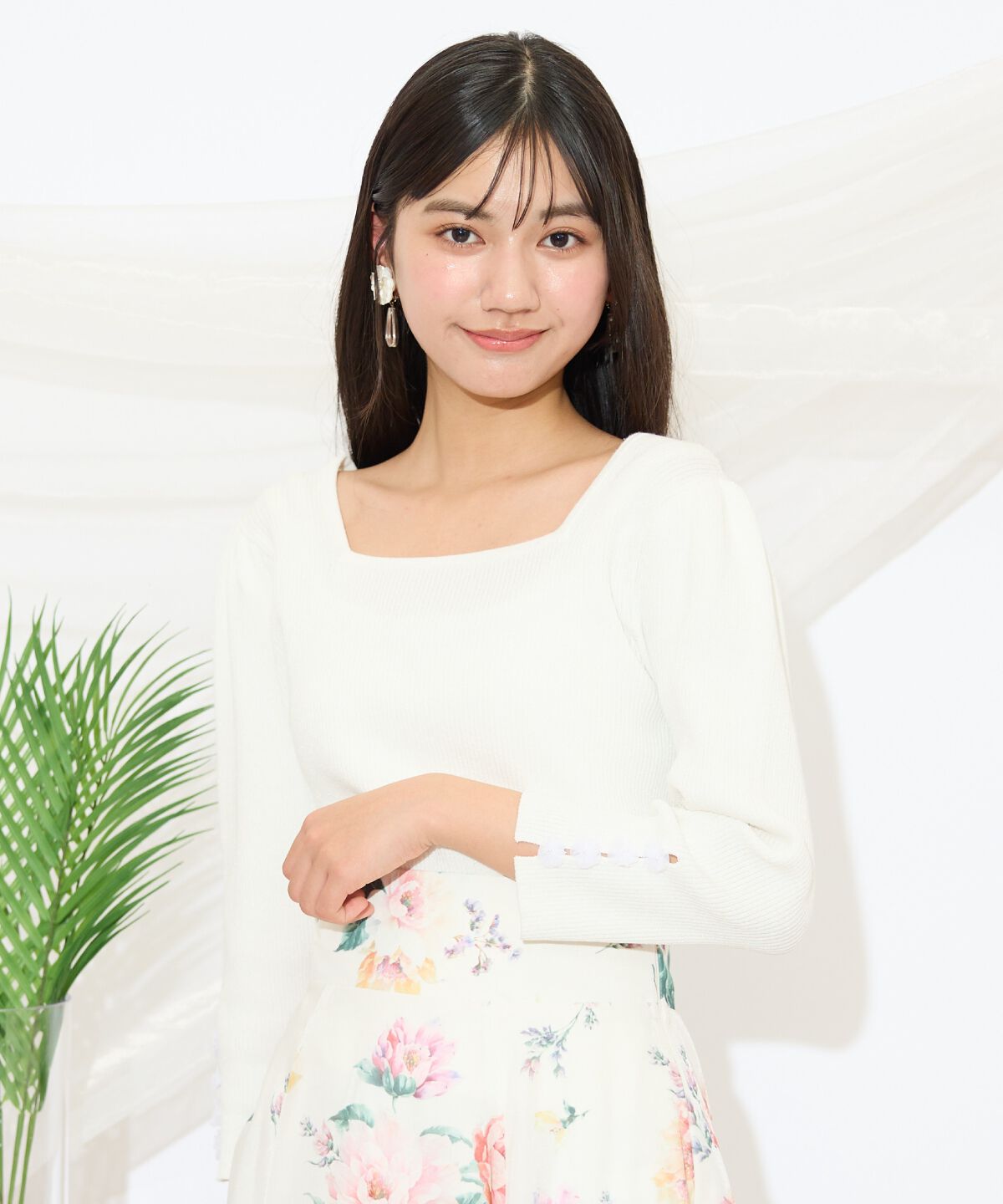 WILLSELECTION「袖フラワーラメ7分袖ニットプルオーバー」|ニット・セーター|