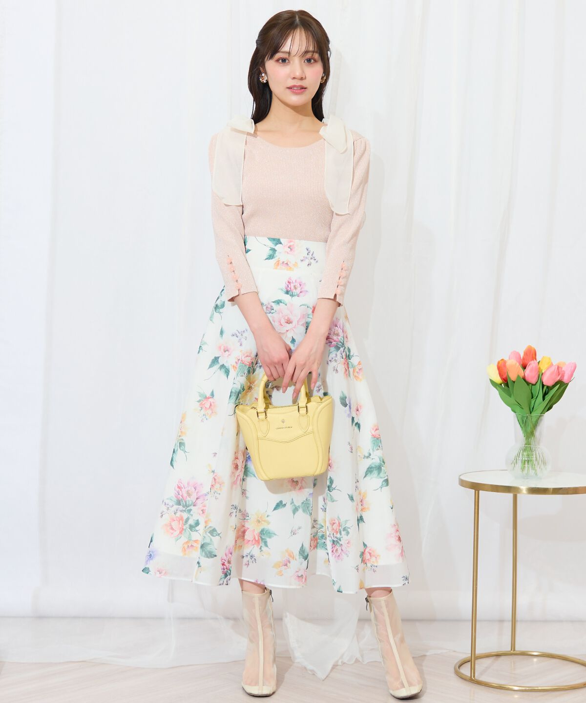 WILLSELECTION「袖フラワーラメ7分袖ニットプルオーバー」|ニット・セーター|