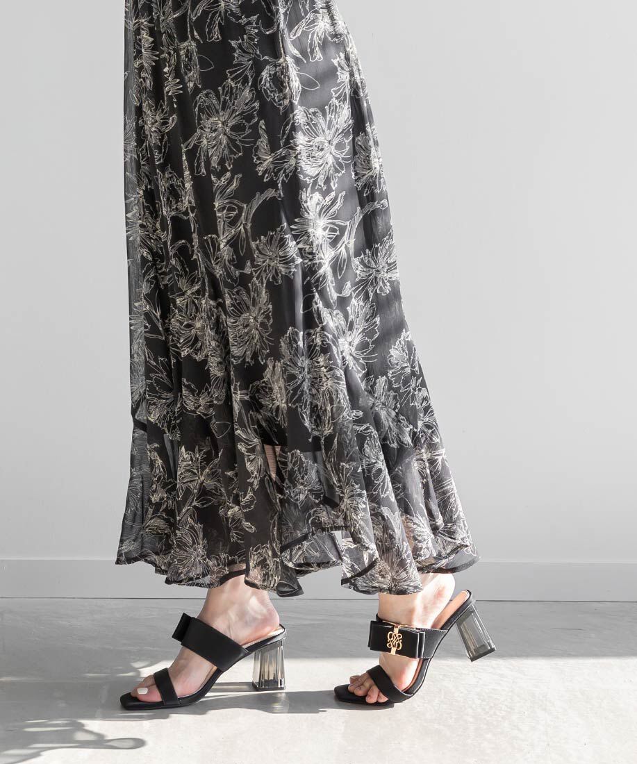  「リボン&times;モノグラムパーツクリアヒールサンダル」|パンプス|