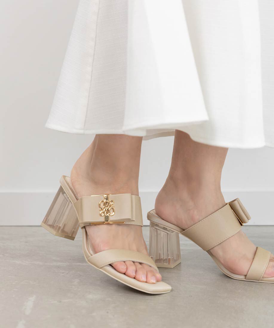  「リボン&times;モノグラムパーツクリアヒールサンダル」|パンプス|