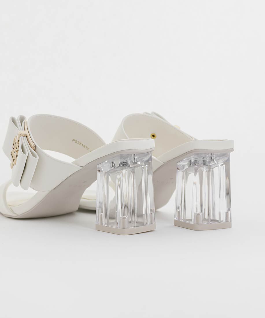  「リボン&times;モノグラムパーツクリアヒールサンダル」|パンプス|