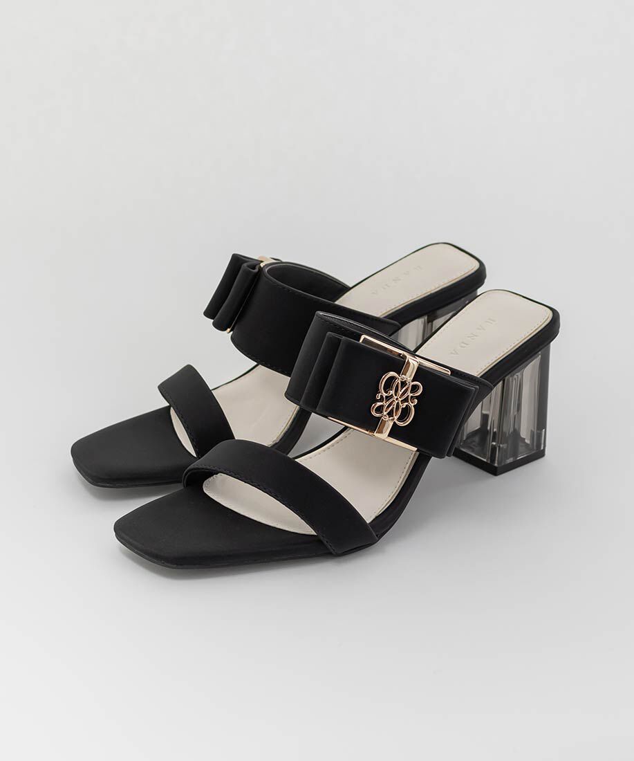  「リボン&times;モノグラムパーツクリアヒールサンダル」|パンプス|