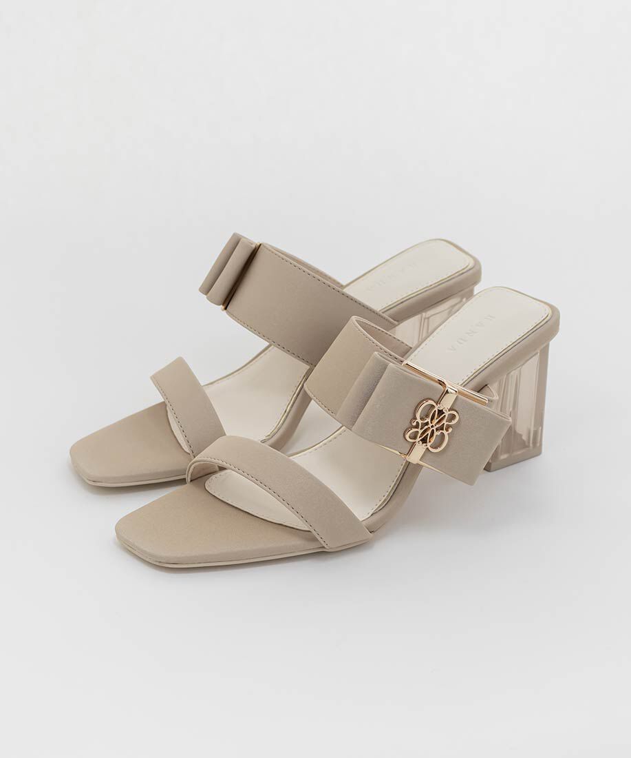  「リボン&times;モノグラムパーツクリアヒールサンダル」|パンプス|