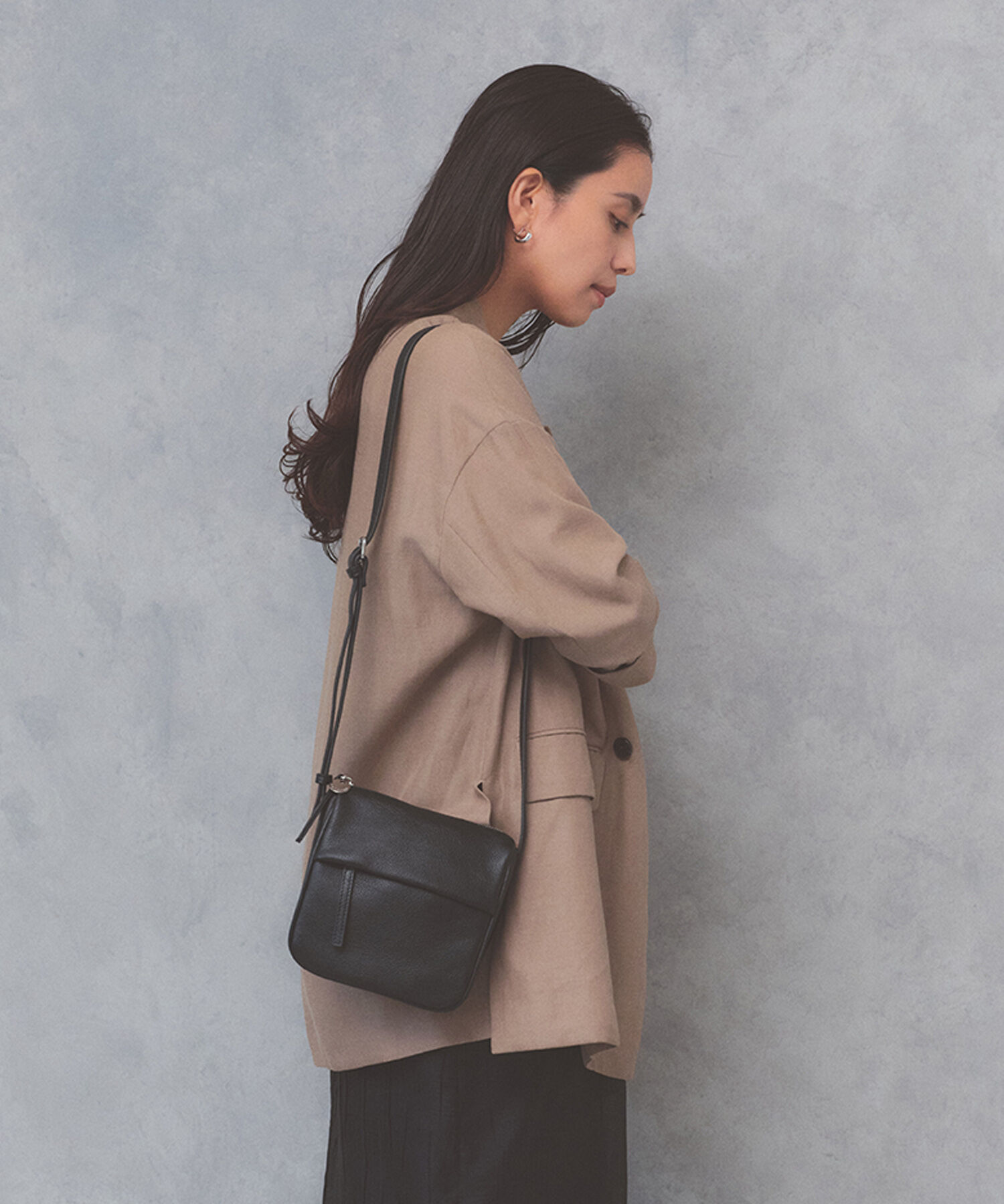 TOPKAPI BREATH「【Breath TOPKAPI】SUPPLE サプル シボレザー スワローマチ スクエア ミニ ショルダーバッグ」|ショルダー・メッセンジャー|ブラック