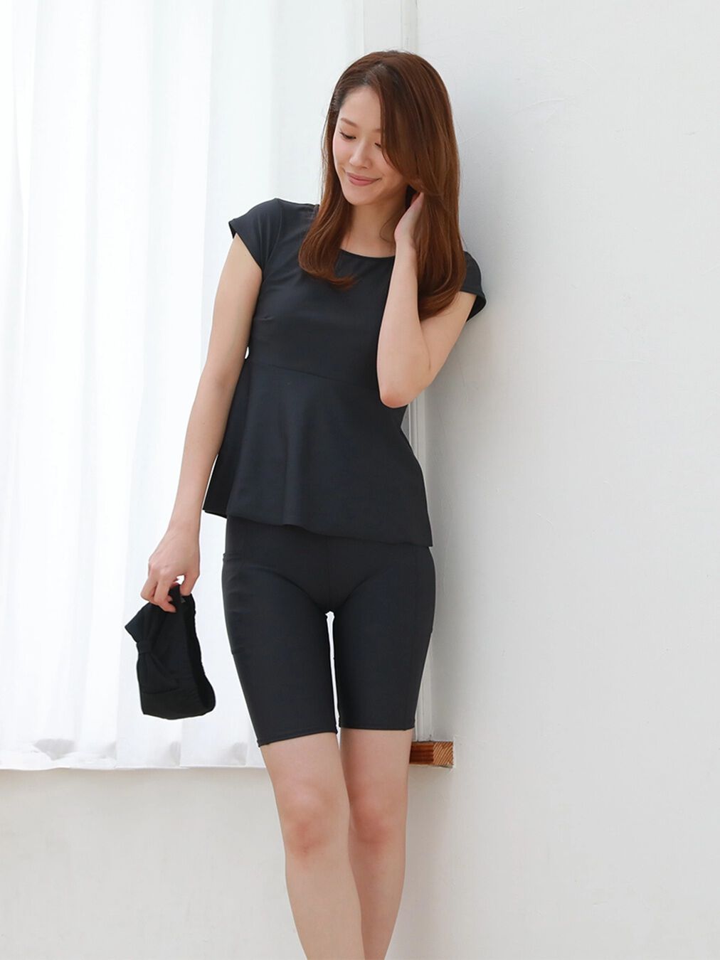 ALBOVE「耐塩素素材無地ベーシックキャップスリーブブラトップス」|ビキニトップス|