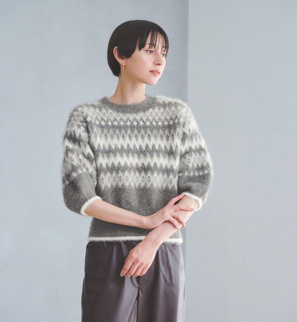 UNITED ARROWS「フォックスカシミヤ  パフスリーブ ジャガードニット」|ニット・セーター|MD.GRAY