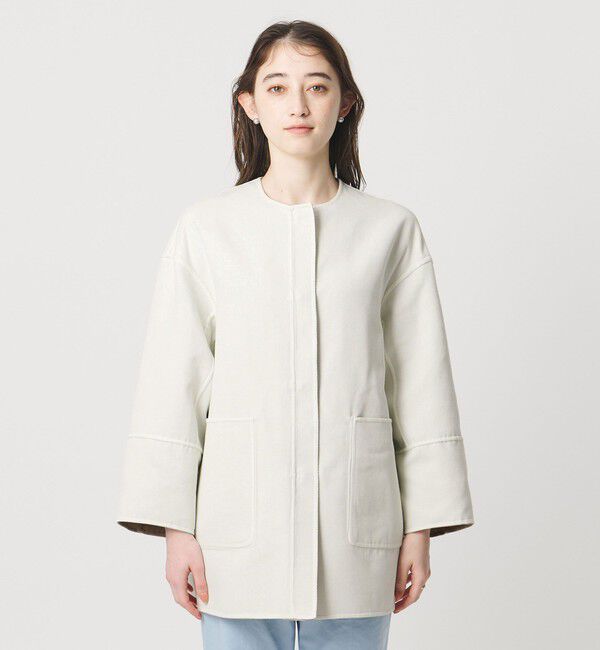 UNITED ARROWS「Asami バイカラー リバーコート」|ノーカラーコート|