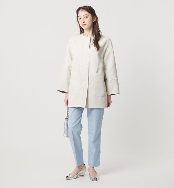 UNITED ARROWS「Asami バイカラー リバーコート」|ノーカラーコート|