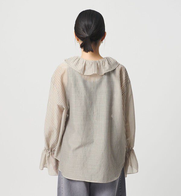 BEAUTY&YOUTH UNITED ARROWS「ストライプ ラッフル スキッパーブラウス ウォッシャブル」|シャツ・ブラウス|