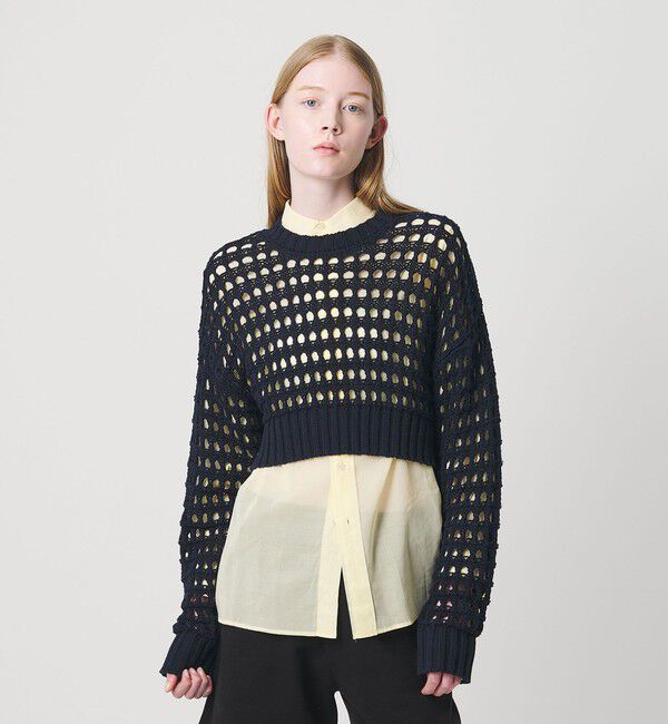 NICE WEATHER「＜NICE WEATHER＞メッシュ プルオーバーニット」|ニット・セーター|NAVY