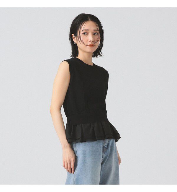 Ray BEAMS 「シアー ペプラム クルーネック ノースリーブ ニット」|ニット・セーター|BLACK