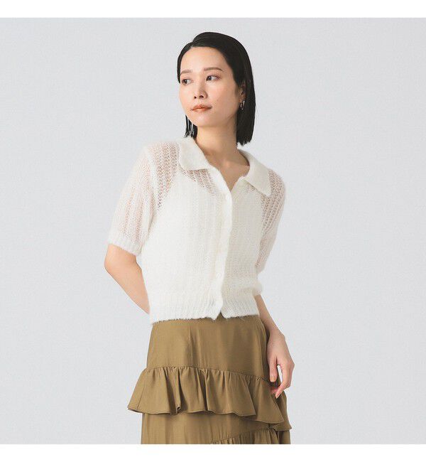 Ray BEAMS 「シャギー メッシュ ポロ カーディガン」|ニット・セーター|OFF_WHITE