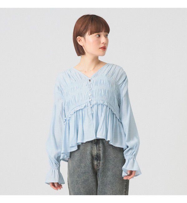 Ray BEAMS 「シャーリング ペプラム  ブラウス」|シャツ・ブラウス|