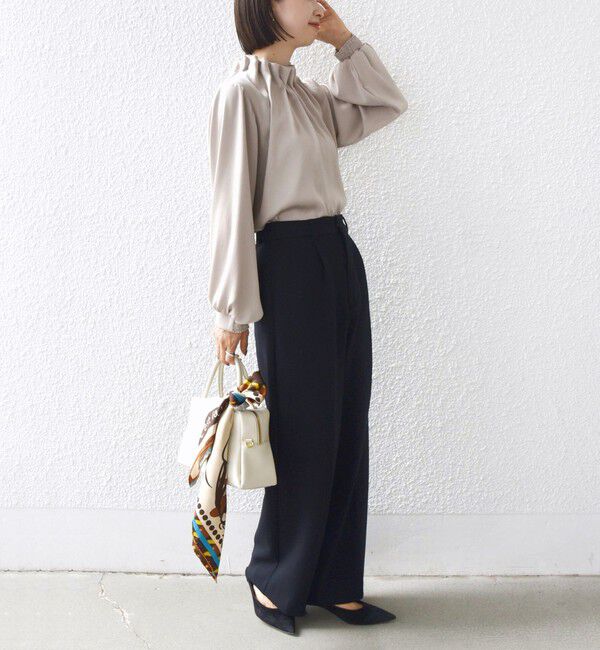 SHIPS for women「【一部WEB限定】〈手洗い可能〉ヴィンテージ サテン ネック ギャザー ブラウス」|シャツ・ブラウス|