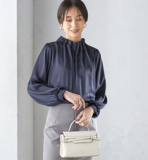 SHIPS for women「【一部WEB限定】〈手洗い可能〉ヴィンテージ サテン ネック ギャザー ブラウス」|シャツ・ブラウス|