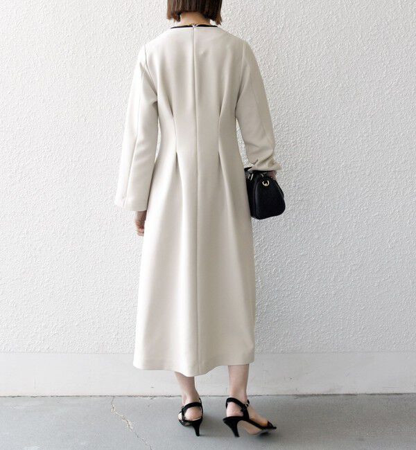 SHIPS any「【WEB限定】SHIPS any: ダブルクロス ウエスト タック Aライン ワンピース ［NAVY BLUE］」|ワンピース|