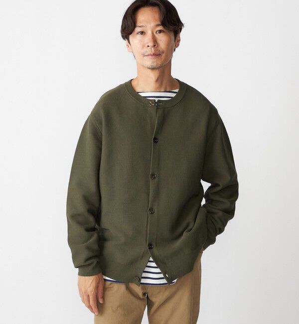 SHIPS「SHIPS:〈手洗い可能〉ガーター クルーネック ボタン カーディガン」|カーディガン|オリーブ