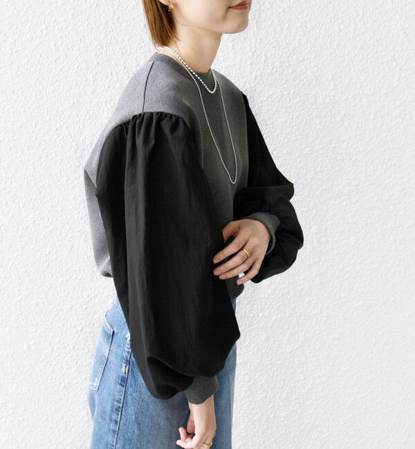 SHIPS for women「【WEB限定】〈手洗い可能〉エア ダンボール 布帛 コンビ プルオーバー」|スウェット・ジャージ|