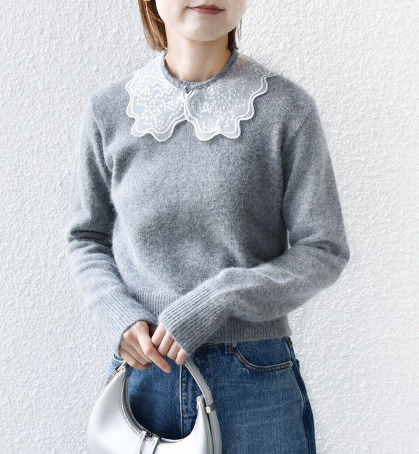 SHIPS for women「【WEB限定】〈手洗い可能〉布帛 襟付き ニット プルオーバー」|ニット・セーター|