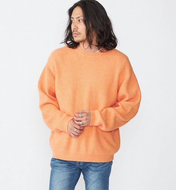 SHIPS「SHIPS:〈手洗い可能〉7ゲージ ブラッシュド コットン クルーネック プルオーバー ニット」|ニット・セーター|オレンジ
