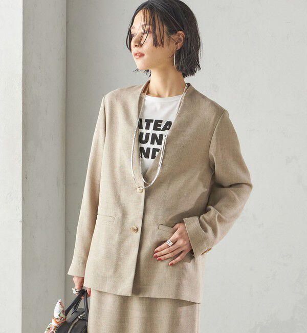 SHIPS for women「〈手洗い可能〉Asami 麻調合繊 カラーレス ジャケット」|ノーカラージャケット|