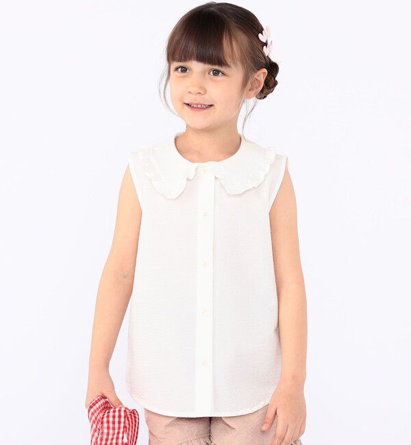 SHIPS KIDS「SHIPS KIDS:100～130cm / フリルカラー ノースリーブ ブラウス」|シャツ・ブラウス|