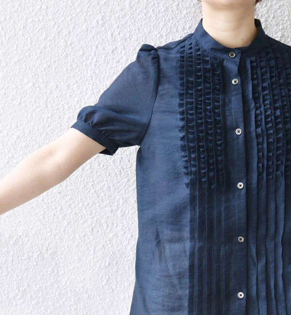 SHIPS any「SHIPS any:〈手洗い可能〉シアー フリル バンドカラー パフ シャツ ブラウス」|シャツ・ブラウス|