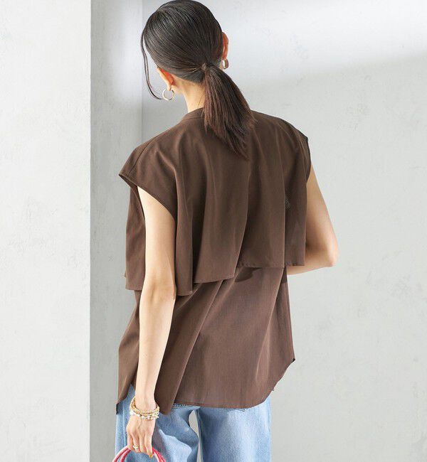 SHIPS for women「〈手洗い可能〉シアー トリコット フレア ヨーク ノースリーブ ブラウス」|シャツ・ブラウス|