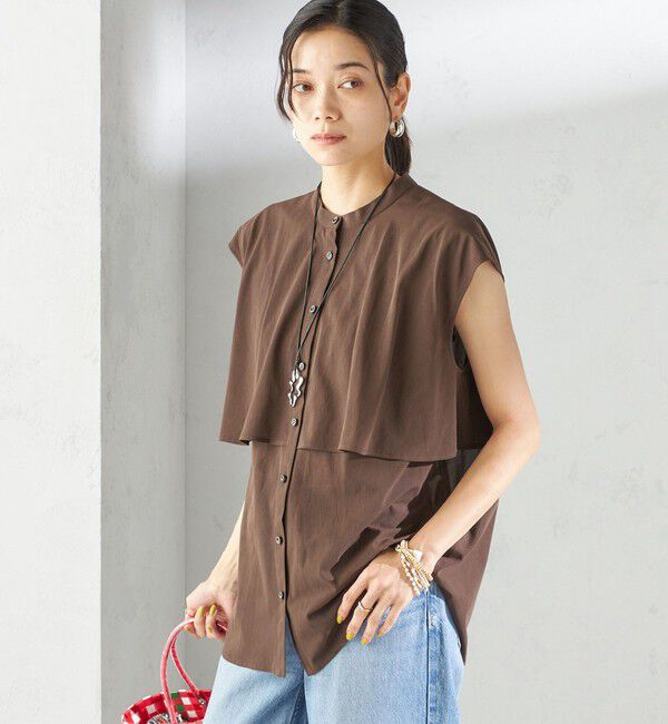 SHIPS for women「〈手洗い可能〉シアー トリコット フレア ヨーク ノースリーブ ブラウス」|シャツ・ブラウス|