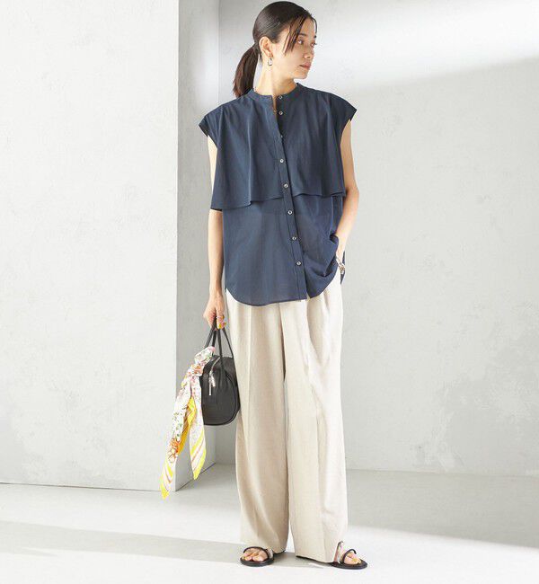 SHIPS for women「〈手洗い可能〉シアー トリコット フレア ヨーク ノースリーブ ブラウス」|シャツ・ブラウス|