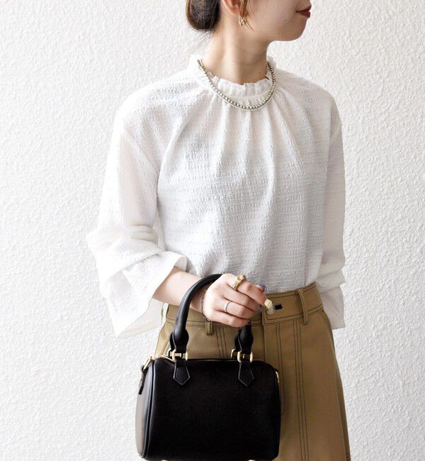 SHIPS any「SHIPS any:〈洗濯機可能〉シアー ジャージー スタンド フリル カット ブラウス」|シャツ・ブラウス|