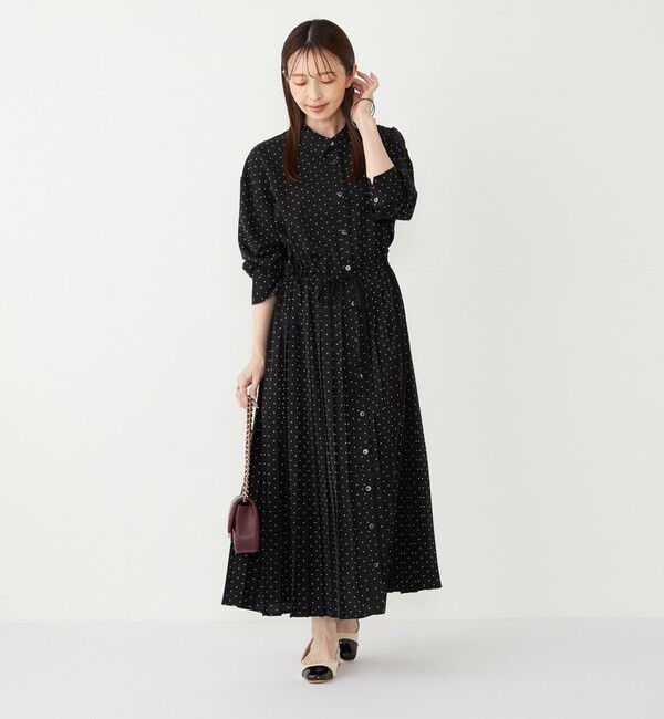 SHIPS Colors 「SHIPS Colors:〈手洗い可能〉ドット プリント プリーツ シャツ ワンピース」|ワンピース|ブラック