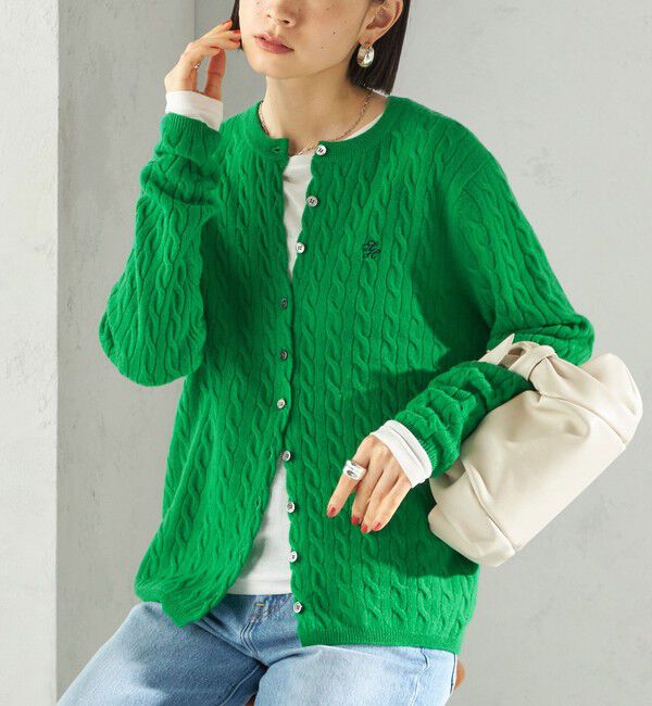 SHIPS for women「カシミヤ 細 ケーブル クルーネック カーディガン」|カーディガン|グリーン