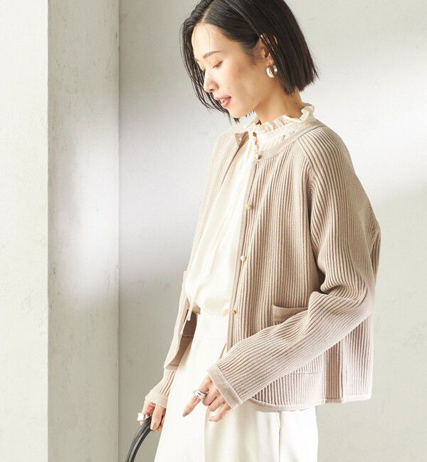 SHIPS for women「〈手洗い可能〉モール リブ クルーネック カーディガン」|カーディガン|ベージュ