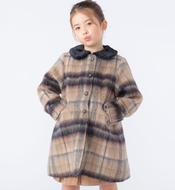 SHIPS KIDS「SHIPS KIDS:100～130cm/シャギー チェック コート」|ダッフルコート|ベージュ