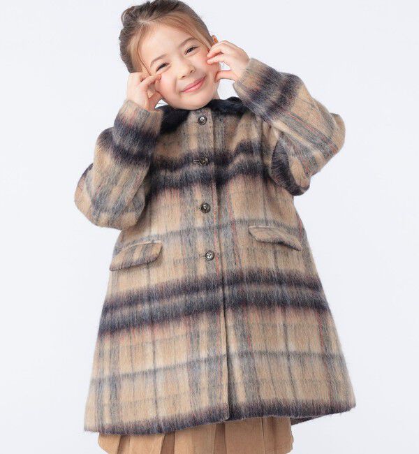 SHIPS KIDS「SHIPS KIDS:100～130cm/シャギー チェック コート」|ダッフルコート|