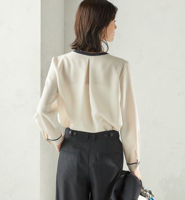 SHIPS for women「〈手洗い可能〉配色 パイピング キーネック 長袖ブラウス」|シャツ・ブラウス|