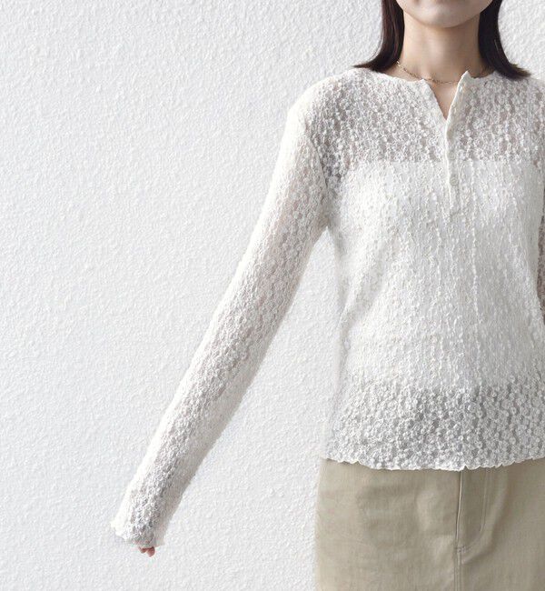 SHIPS for women「〈手洗い可能〉ラッセル レース ヘンリー ネック 2WAY プルオーバー」|Tシャツ・カットソー|