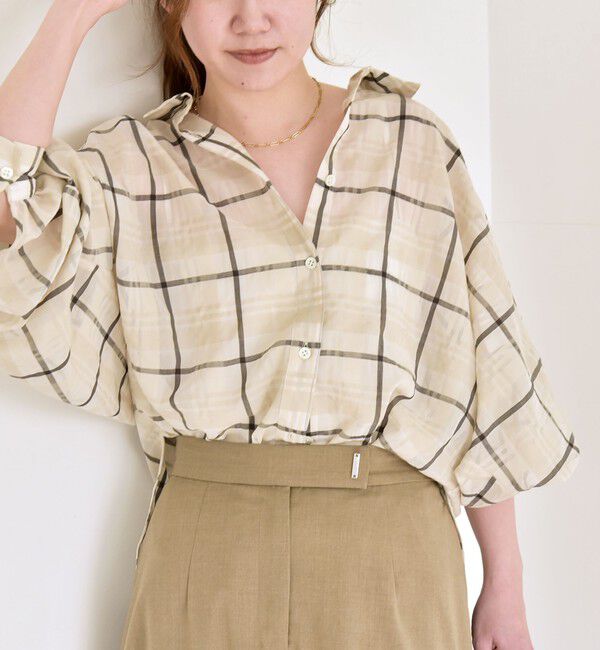 quaranciel「quaranciel:〈手洗い可能〉シアー チェック ドルマン ビッグ レギュラー シャツ」|シャツ・ブラウス|