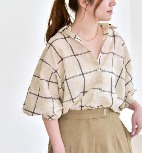 quaranciel「quaranciel:〈手洗い可能〉シアー チェック ドルマン ビッグ レギュラー シャツ」|シャツ・ブラウス|