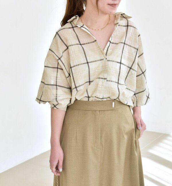 quaranciel「quaranciel:〈手洗い可能〉シアー チェック ドルマン ビッグ レギュラー シャツ」|シャツ・ブラウス|