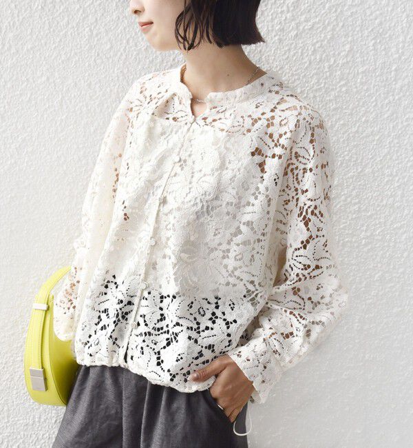 SHIPS for women「〈手洗い可能〉裾 ドロスト レース ブラウス」|シャツ・ブラウス|オフホワイト