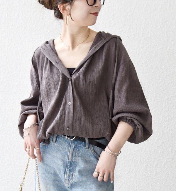 SHIPS any「《予約》SHIPS any:〈洗濯機可能〉楊柳 シアー ドロスト フード ブラウス」|シャツ・ブラウス|