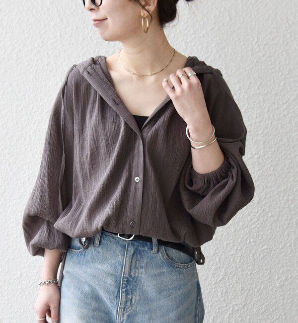 SHIPS any「《予約》SHIPS any:〈洗濯機可能〉楊柳 シアー ドロスト フード ブラウス」|シャツ・ブラウス|