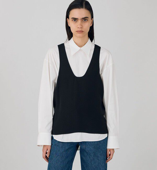 DES PRES「ドットジャカード Uネックノースリーブブラウス」|シャツ・ブラウス|