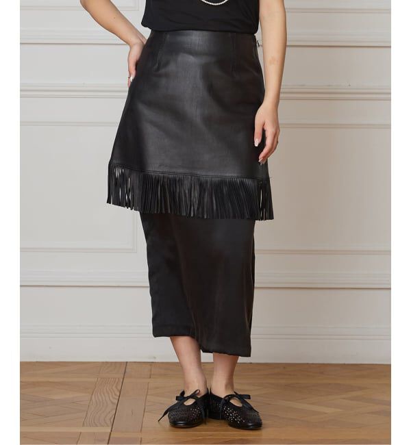 IENA LA BOUCLE「IENA LA BOUCLE レザーフリンジミニスカート」|スカート|ブラック