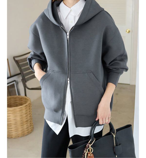 SLOBE IENA「《一部店舗・WEB限定カラー有り/追加》ボリュームジップアップフーディー」|パーカー|グレー