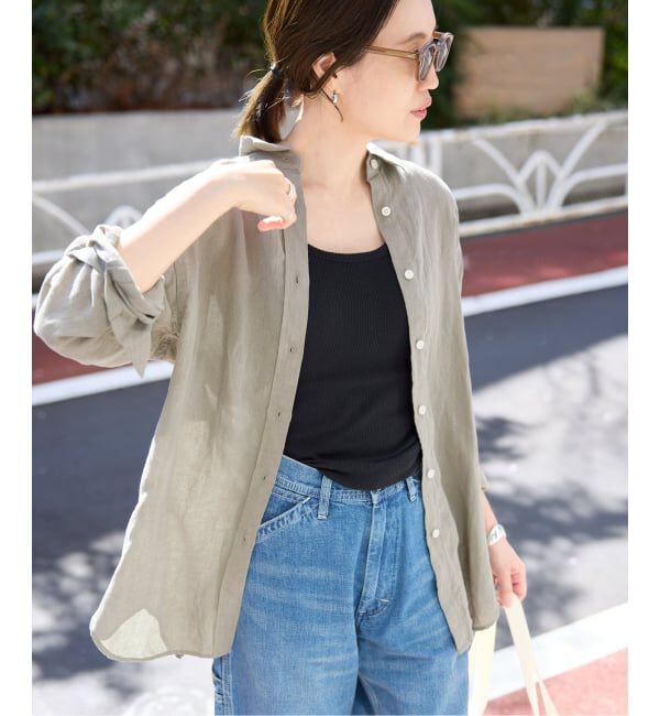 SLOBE IENA「《追加予約》リネンコットンレギュラーシャツ」|シャツ・ブラウス|カーキ