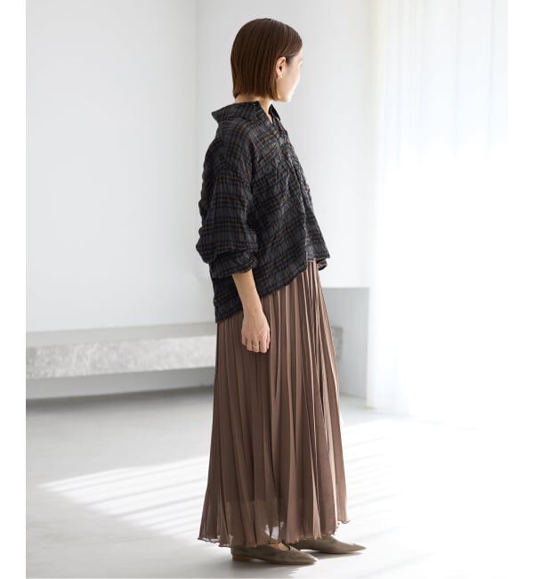 IENA「《新色/追加》シャーリングチェックショートシャツ」|シャツ・ブラウス|