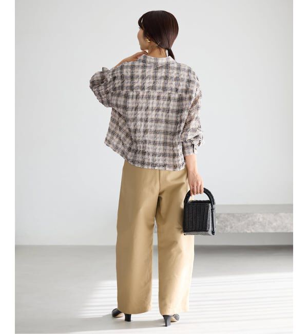 IENA「《新色/追加》シャーリングチェックショートシャツ」|シャツ・ブラウス|